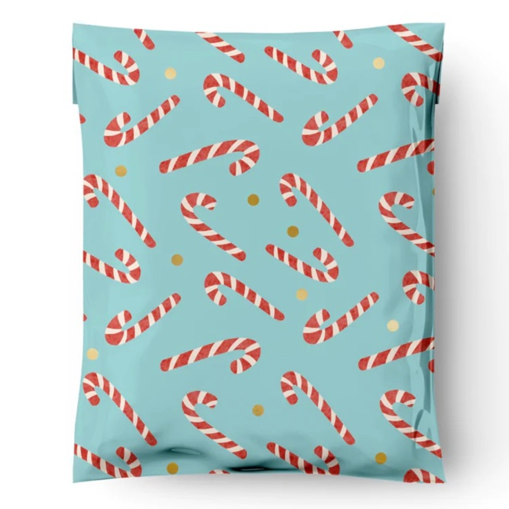 50 10X13 Poly Mailers Candy Canes Gold Dots, Shipping Envelopes PRICE IS FIRM - Picture 4 of 4